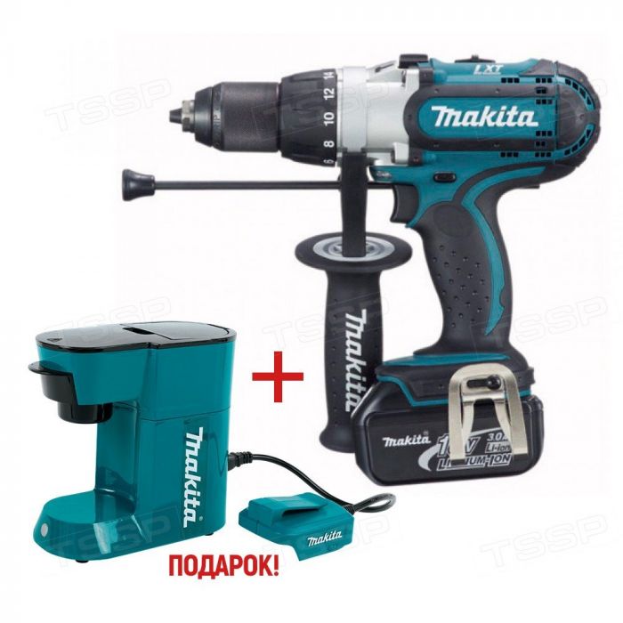 Аккумуляторная ударная дрель-шуруповерт Makita DHP451RFE + в подарок аккумуляторная кофеварка Makita DCM500Z